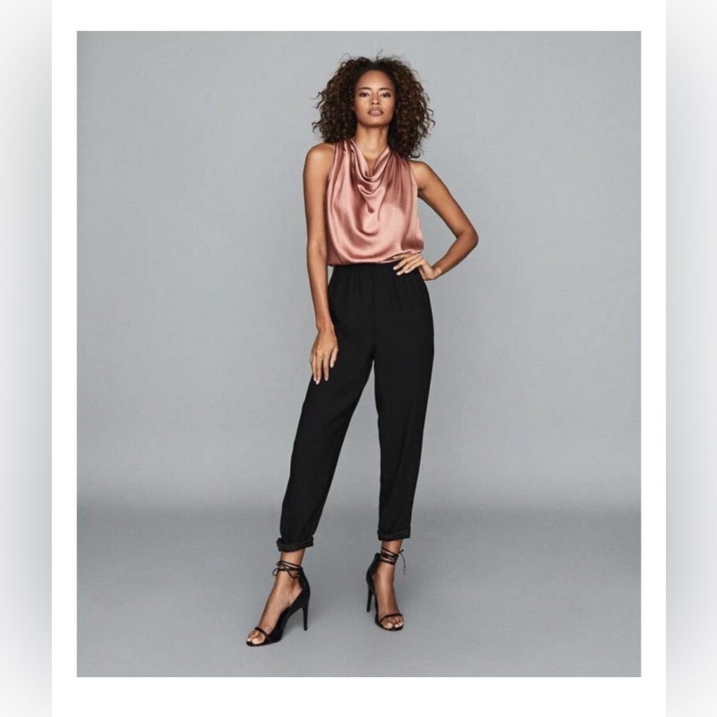 **New** Reiss Harley Drape Bow Back Jumpsuit, In Black & Pink, Size 8